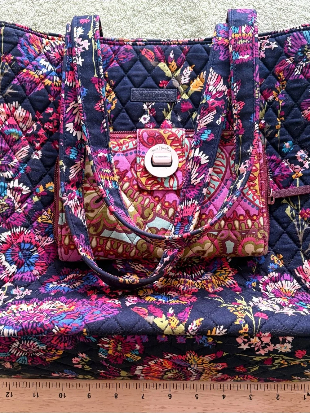 Vera Bradley Floral Quilted Tote Bag & Matching Wallet Bundle Set